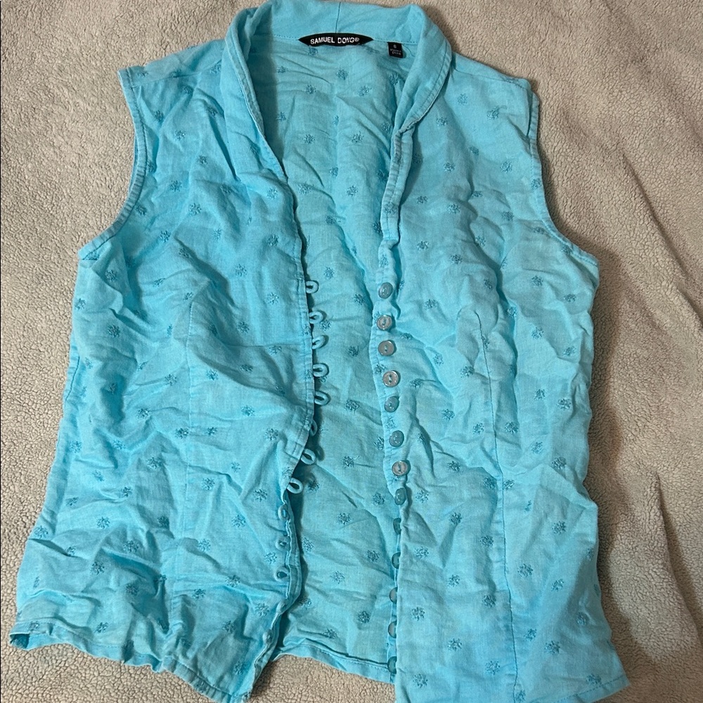 Samuel Dong Light Blue Sleeveless Blouse